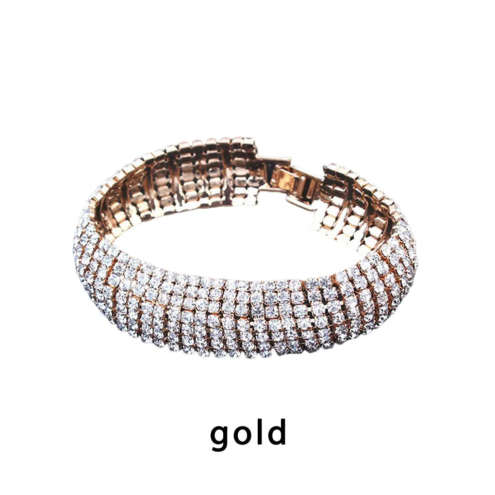 Women Simulated Crystal Bracelet 7 Row Wide Removable stretch Circle Multirow Bangle