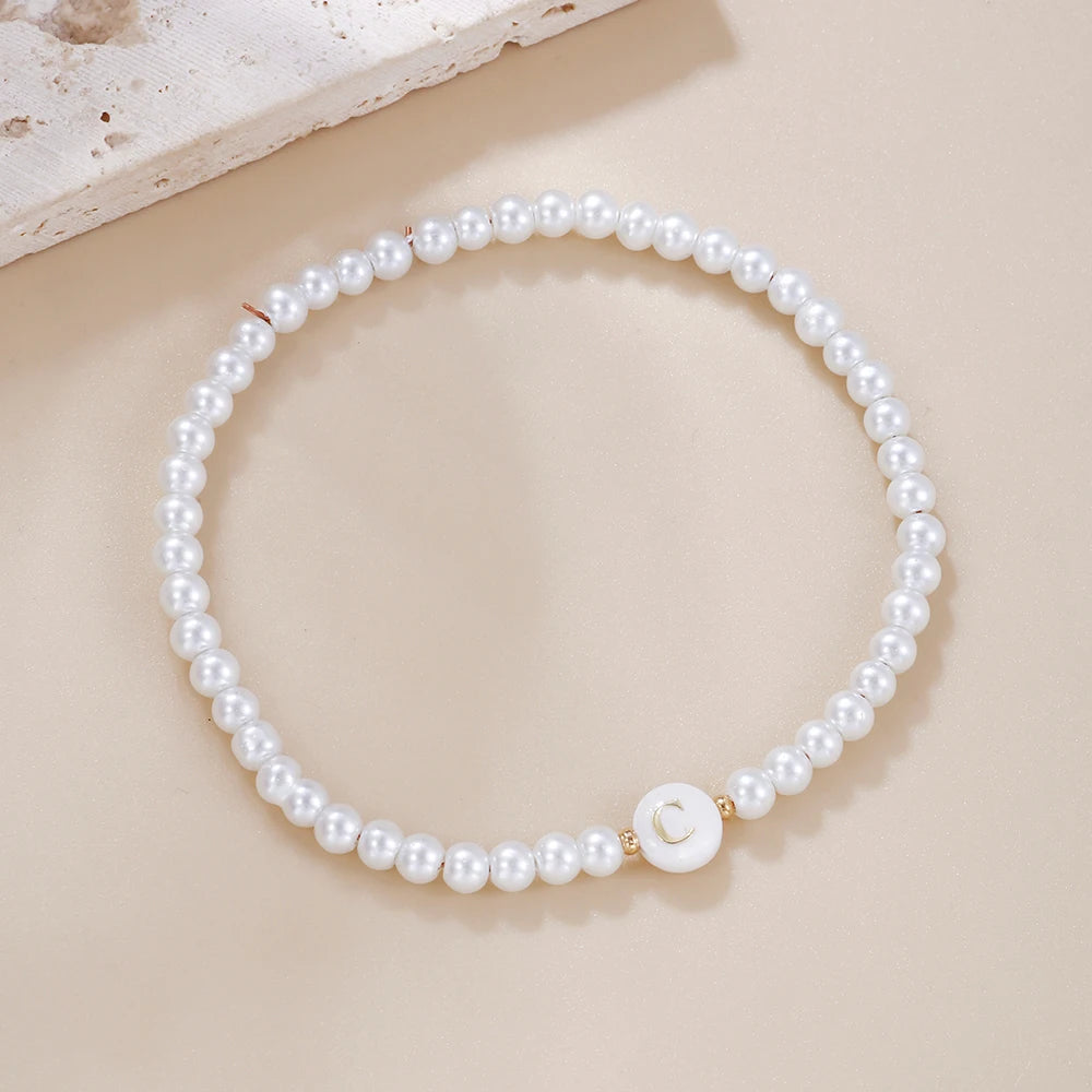 New Fashion 26 Letter Bracelet Women Temperament Handmade Simulated Pearl Bead Bracelet For Women Jewelry Gift