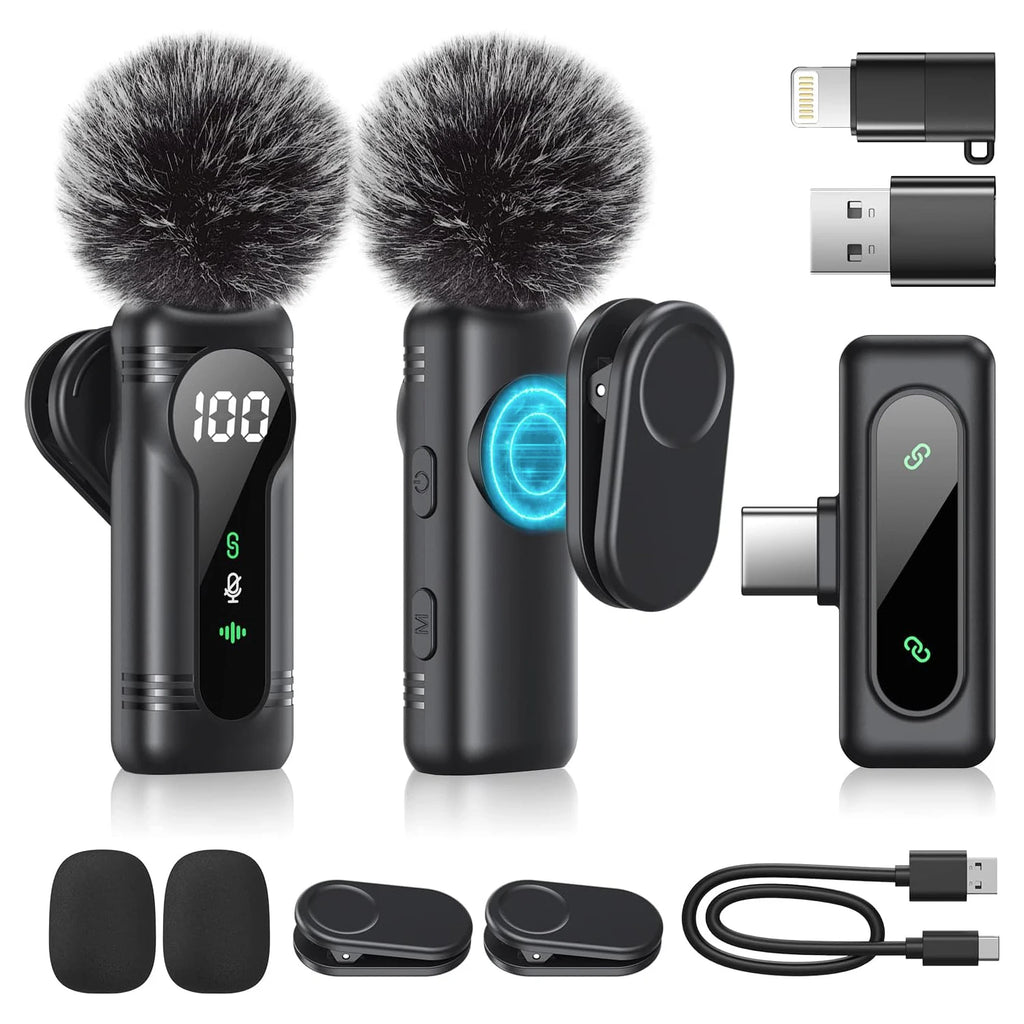 New Wireless Lavalier Microphone Magnetic Portable Noise Cancelling Audio Recording Mic for iPhone Android Laptop Live Interview