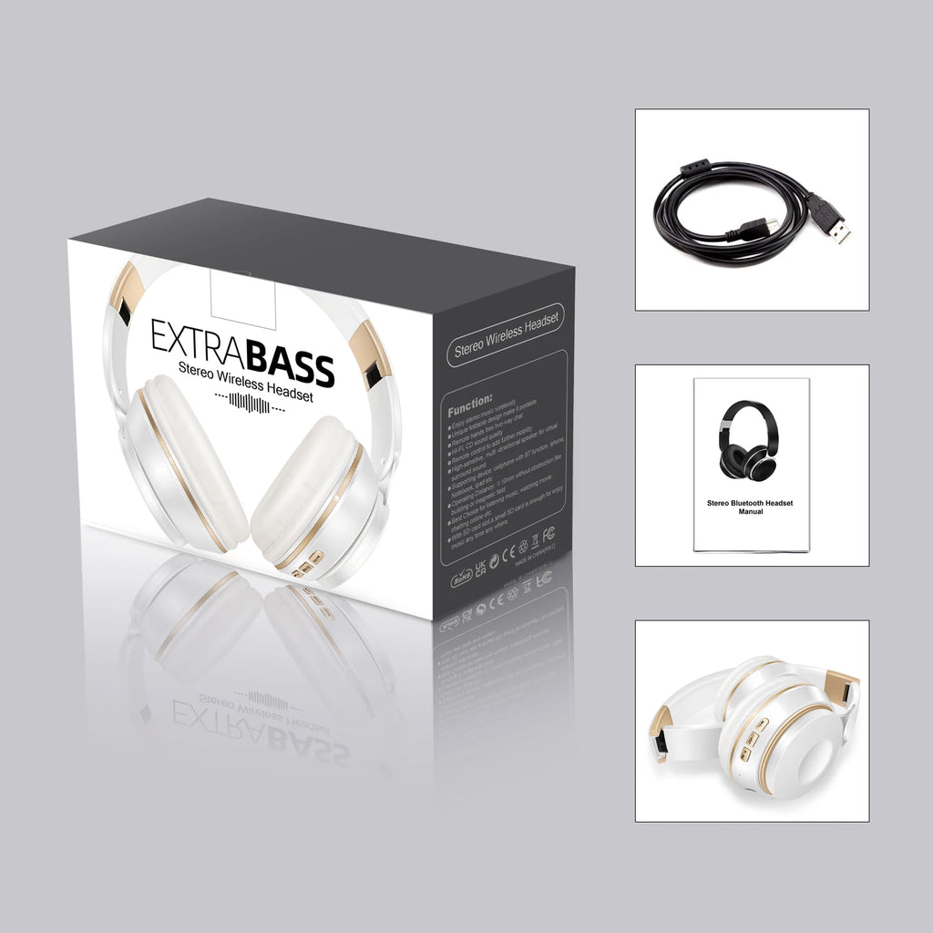 Popular Stereo Bluetooth Headset Wireless Headphone Audio Mp3 Earphone Support SD Card with Mic Student New Year Birthday Gift