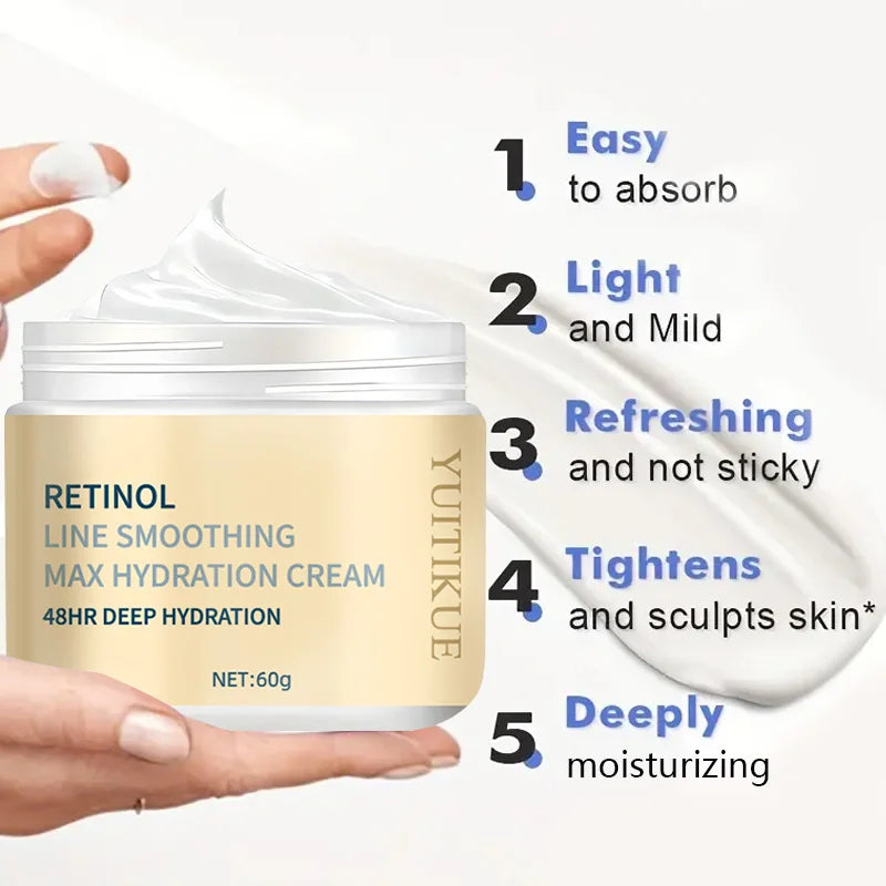 YUITIKUE Retinol Max Hydration Cream 60g - 48HR Deep Moisture, Tightens & Smooths Skin, Fast Absorption, Day & Night Use