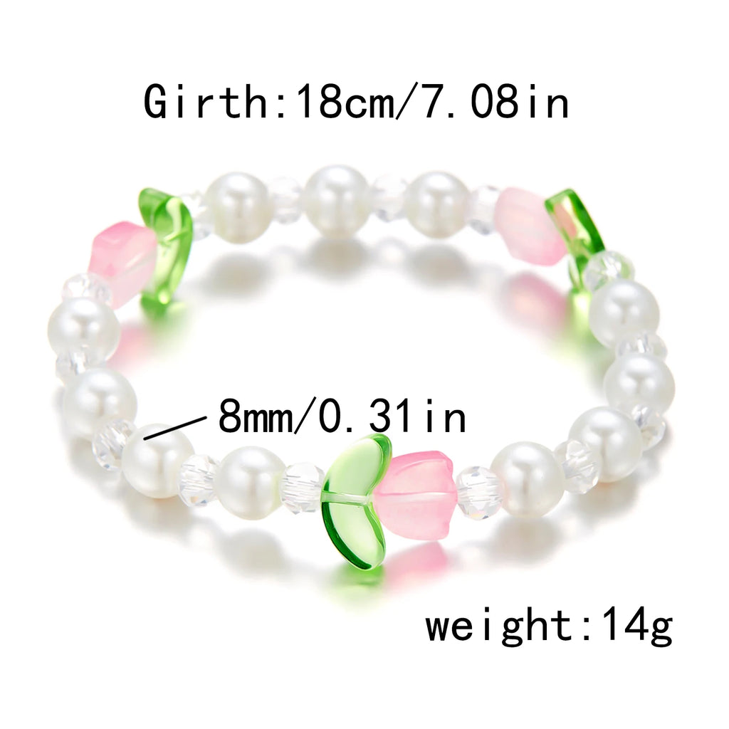 New Fashion Tulip Flower Bracelet for Women Elegant Sweet Candy Color Beads Bracelet Girls Party Jewelry Friendship Gift