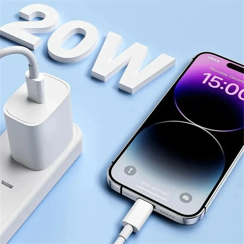 20W PD EU Fast Wall Charger for iPhone 11 12 13 Pro XS Max 14 Plus X XR Rapid Charge 1m 2m USB-C Charging Cable With Retail Box