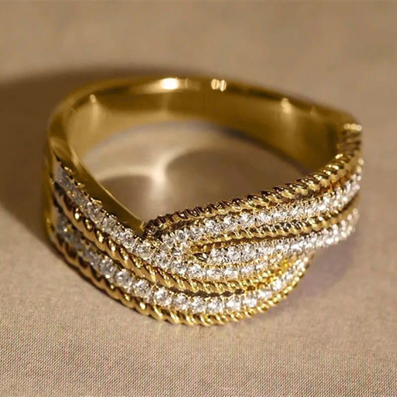 925 Sterling Silver Wedding Band Ring with Bright Zirconia Stylish Two Tone Style Finger Accessories for Engagement Party