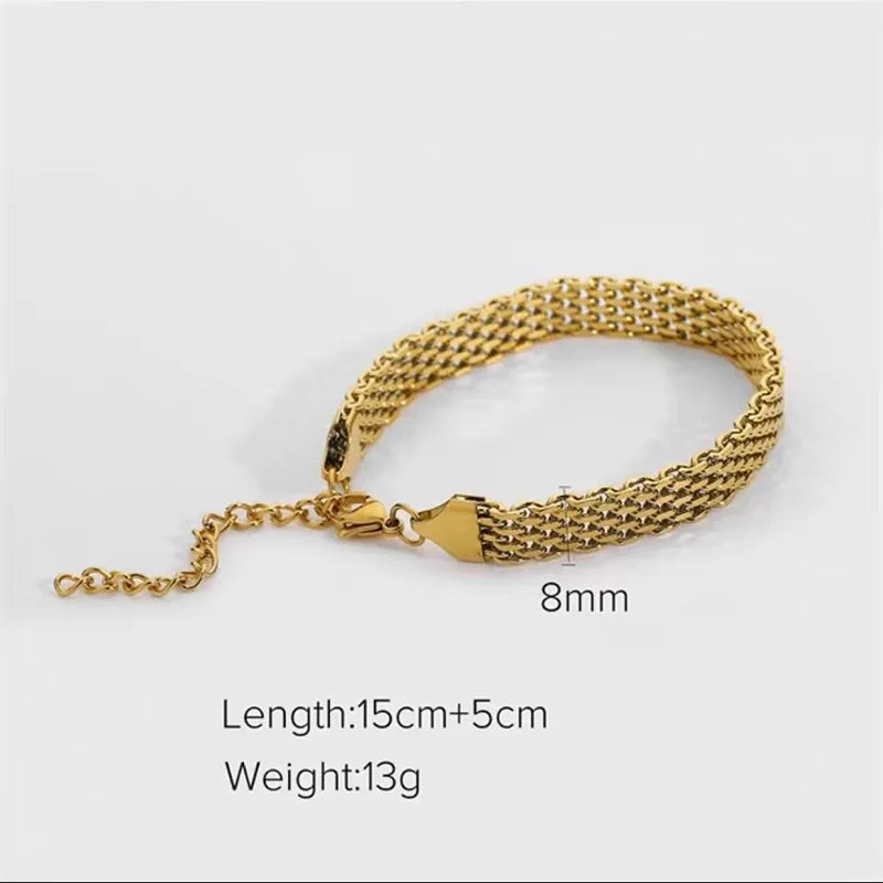 LAMENGLY 316L Stainless Steel Temperament Wide Snake Bone Chain Bracelet For Women Girl Light Luxury Non-Fading Wrist Chain