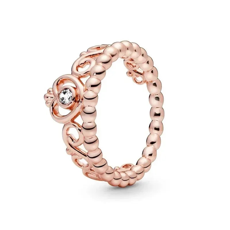 2025 New 925 Sterling Silver Sophisticated Rose Gold Radiant Crown Round Heart Ring Timeless Luxury Charm Jewelry Sweet Gifts