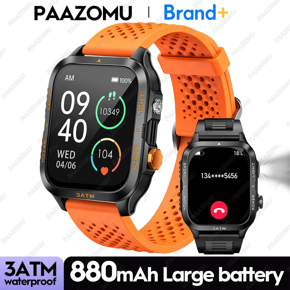 New Smartwatch 880MAH Ultra Battery 3ATM Waterproof 1.96''HD Screen Bluetooth Call Health Monitor Flashlight Sports Smart Watch