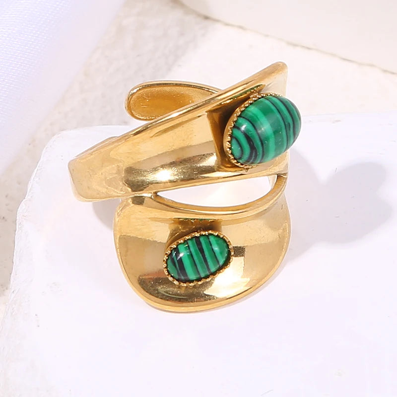 2025 New Irregular Rings For Women Girls Stainless Steel Adjustable Bohemian Natural Stone Engagement Ring Wedding Fashion Gifts