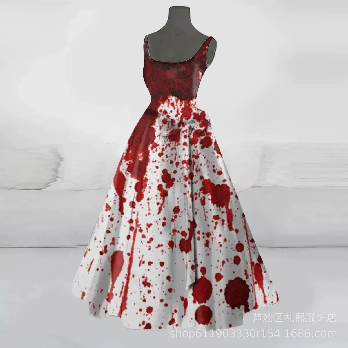 Halloween Cosplay Women Dress Fashion Retro Funny Horror Theme Bloody Printed Casual Suspender Strappy Dress Witch Costumes