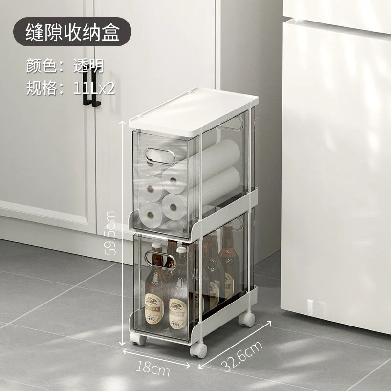 Kitchen Gap Storage Shelf Drawer-Type Narrow Side Cabinet Bathroom Organizer with Wheels for Multi-Function，Gap Storage Cabinet,