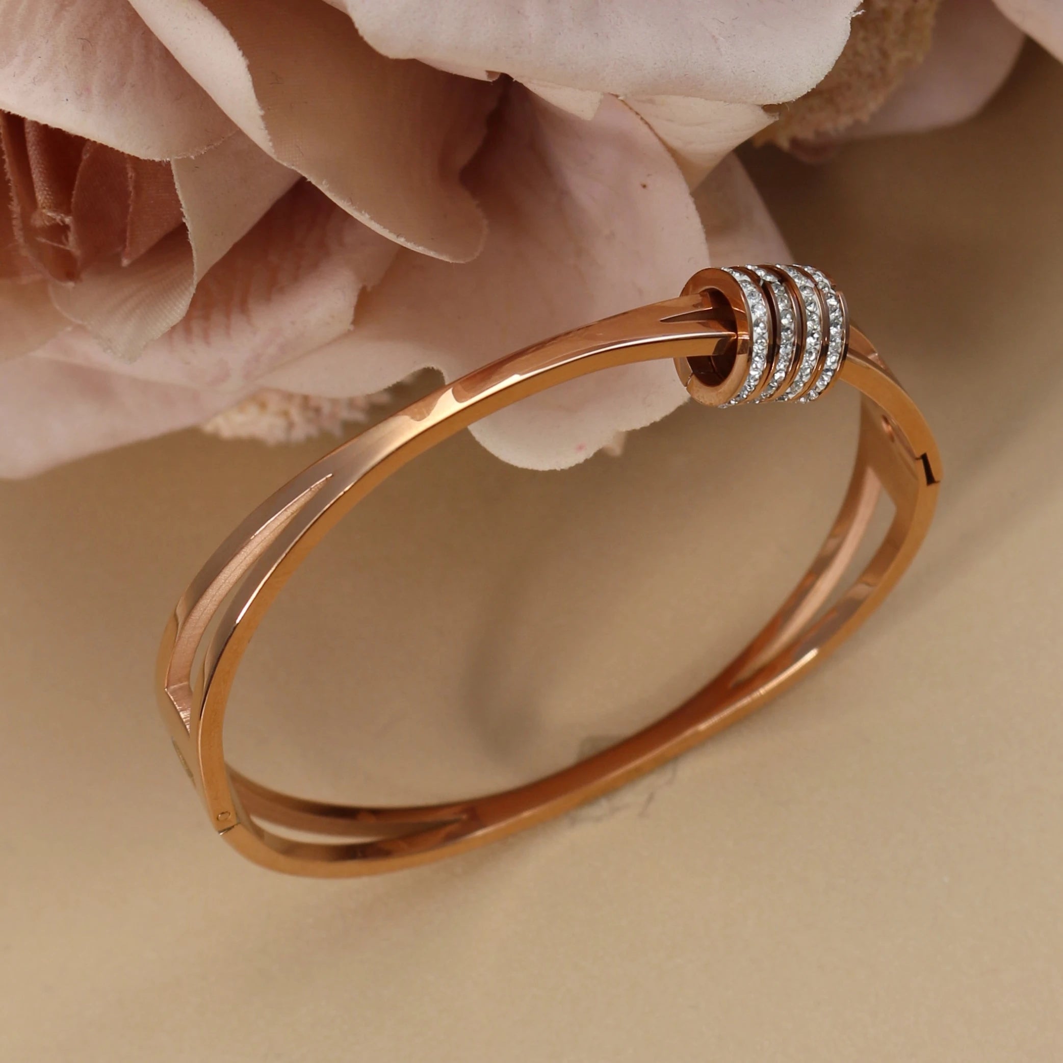 XB-133 New Stainless Steel Jewelry Crystal Bracelets Half Face Hollow Design Bangle For Women's Love Gifts Wholesale