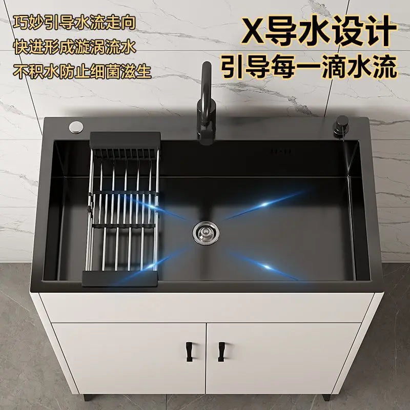 Kitchen Cabinet Stainless Steel Vegetable Wash Basin Sink Cabinet Single Double Sink With Faucet Office Wash Basin Integrated