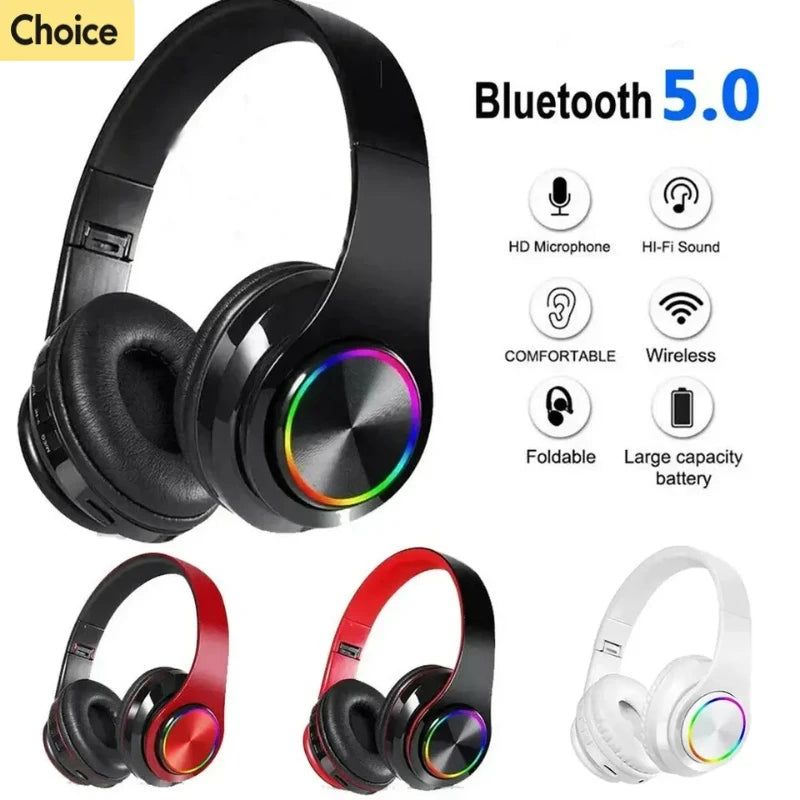 Wireless Headset Bluetooth Earphones Subwoofer Stereo Mobile Phone Headphone B39 Luminous Headset With Microphone Support TFCard