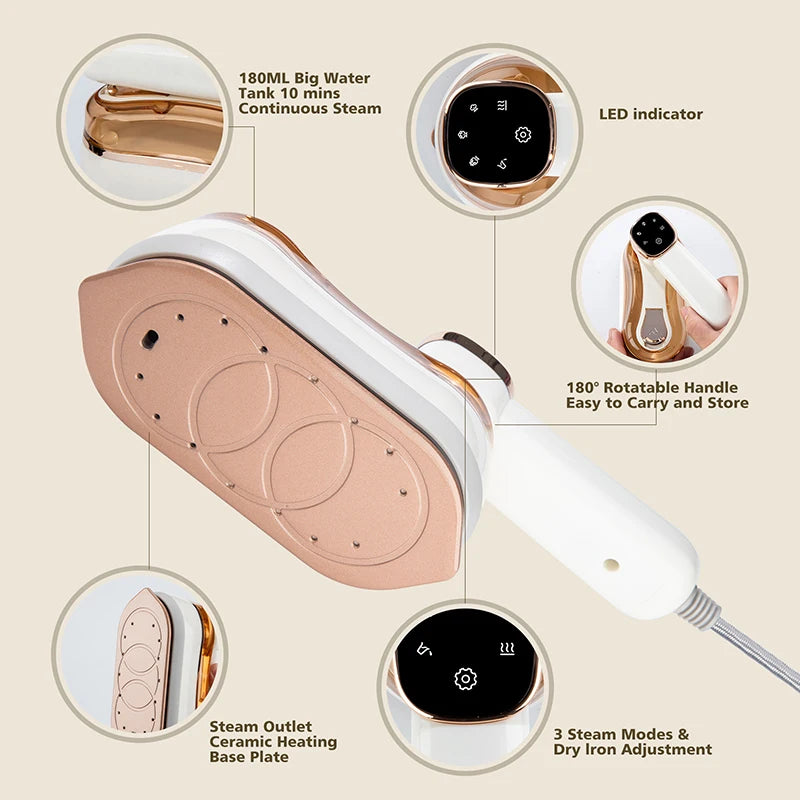 2-in-1 Portable Garment Steamer Foldable Handheld Steam Iron Home Travel For Clothes Ironing Wet Dry Ironing Machine 110V/220V