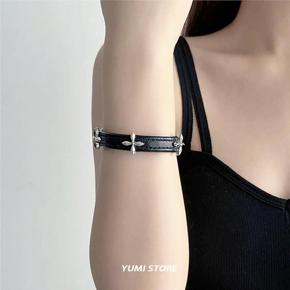 New Vintage Cross Bracelet For Women Fashion Punk PU Leather Adjustable Bracelet Hot Girl Kpop Jewelry Cool Y2K Accessories