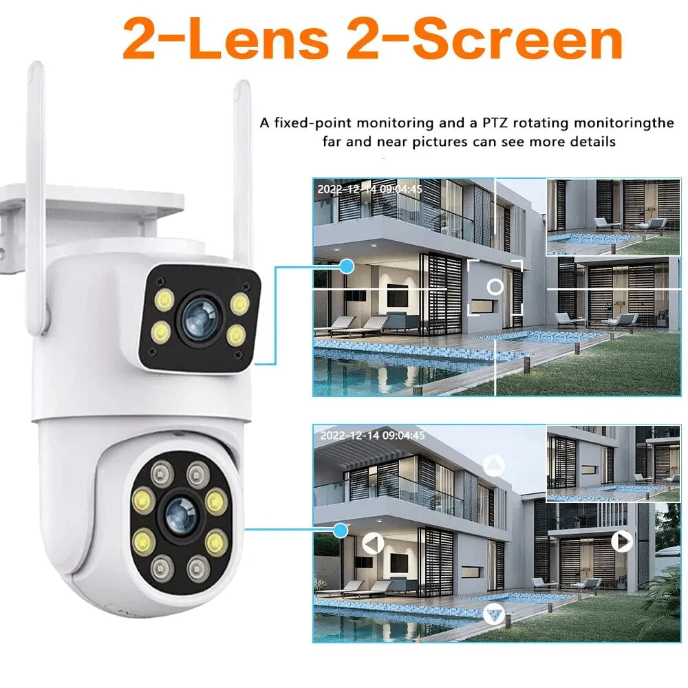4K 8MP Tuya Dual Lens WIFI Camera PTZ Outdoor Dual Screen Ai Human Auto Tracking Security Camera Surveillance with Alexa Google