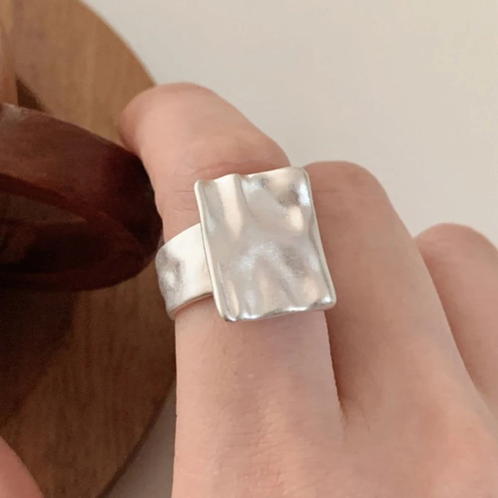 PANJBJ 925 Sterling Silver Geometry Crystal Ring For Women Ellipse Exaggerated Punk Water Drop Open Jewelry Gift Dropshipping