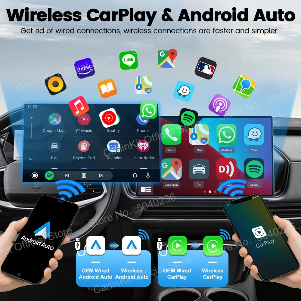 2air Mini 5 Pro CarlinKit 5.0 Wireless CarPlay Wireless Android Auto Box 5Ghz WiFi BT Auto Connect Plug&Play OTA Upgrade
