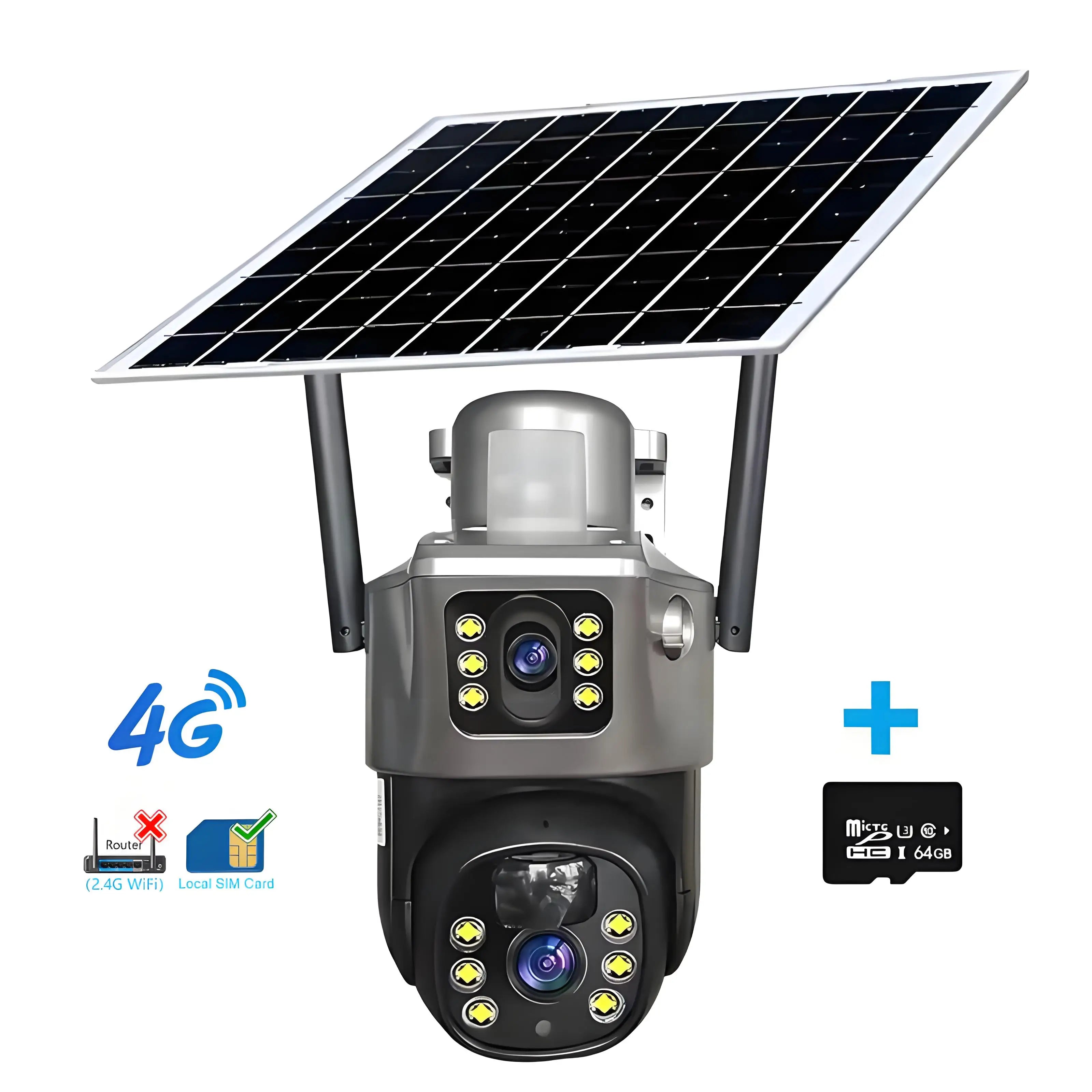 V380 Solar Camera 4K 4G Sim 8MP Dual Lens Wireless WiFi Monitoring Camera PIR Mobile Detection Outdoor Safety Waterproof Camera