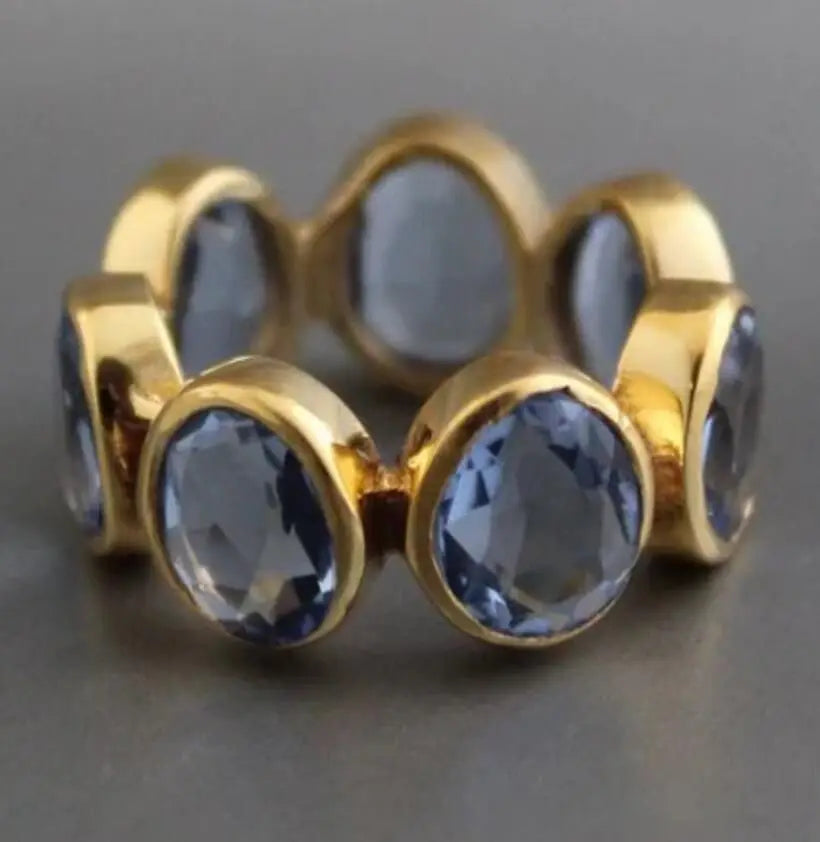 KSRA Fashion Minimalist Creative Blue Color Round Zircon Rings Trend For Women Party Accessories Gifts Custom Jewelry