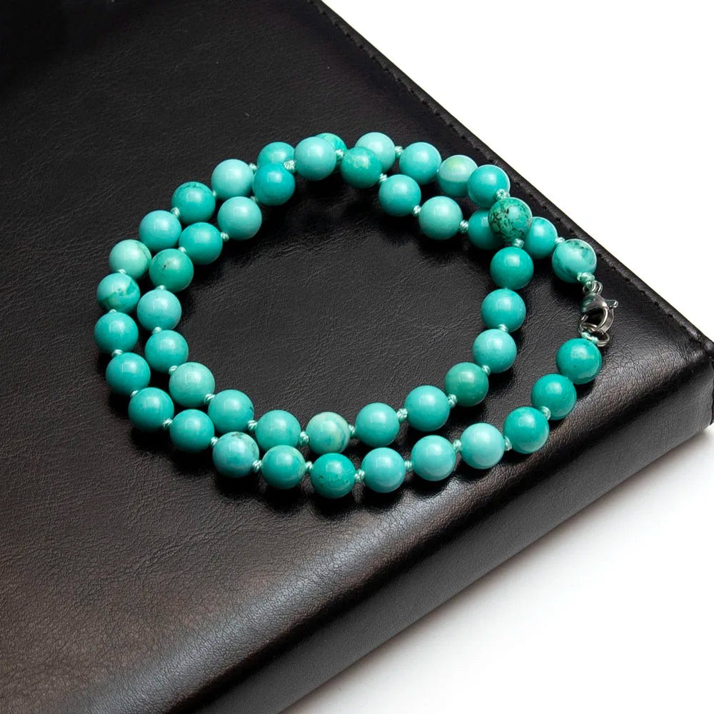 New Fashion 8mm Smooth Round Shape Blue Turquoise Necklace Men And Women Jewelry Birthday Gift Double Layered Bracelet