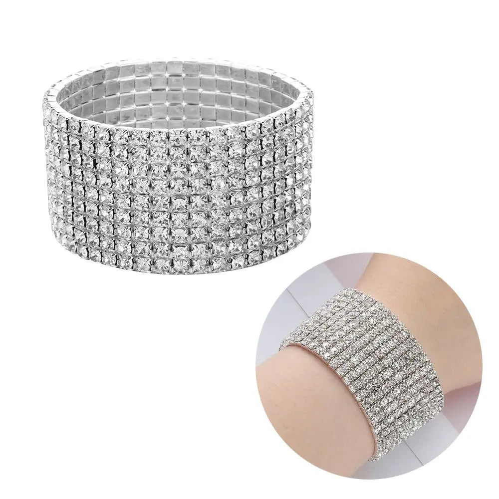 Shiny Woman Bracelet Crystal Rhinestone Stretch Bracelet Bangle Wristband Elastic Wedding Bridal Jewelry Fashion Jewelry