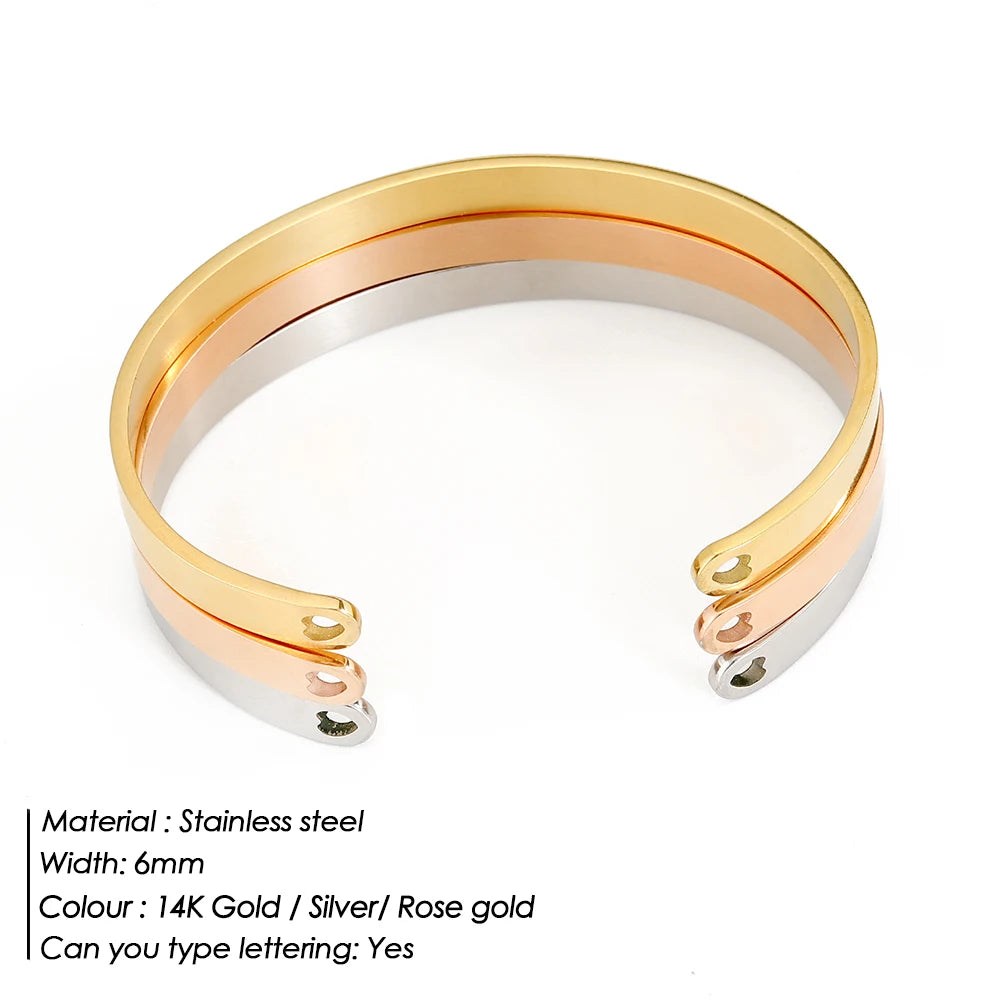 eManco 4MM 6MM Stainless Steel Gold-Plated Bracelets Simple Open Bangles Couple Accessories Gift Factory Direct
