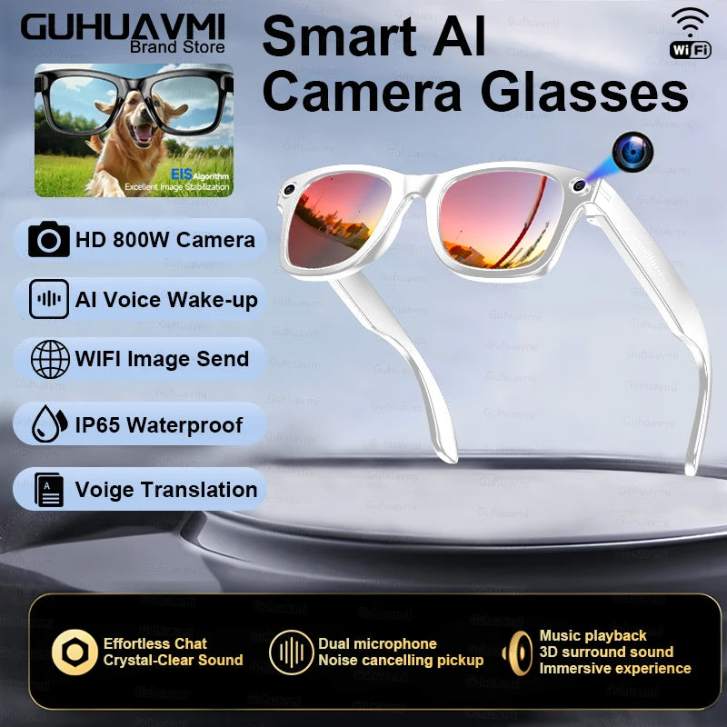 Smart AI Translation Smart Glasses Take Photos Recognizing Objects 4K Camera Bluetooth Music Call Intelligent Recording Glasses