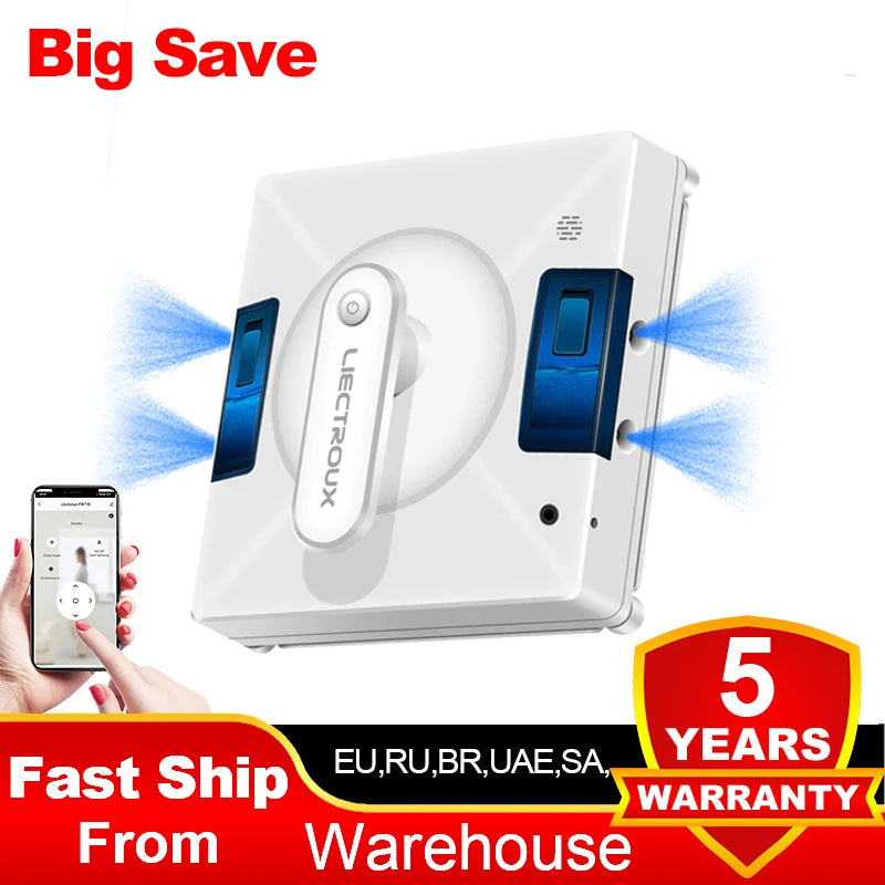 Robot Window Cleaner Liectroux YW509, 4-Way Water Spray,Home Glass Floor Window Robot Vacuum Cleaner,Strong Vacuum,Smart Memory