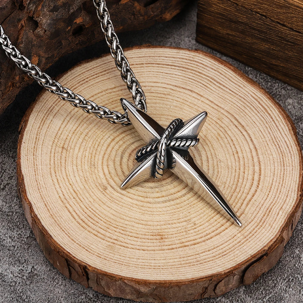 New Fashion Minimalist Cross Pendant Necklace Trendy Versatile Vintage Punk Style Men's Necklace