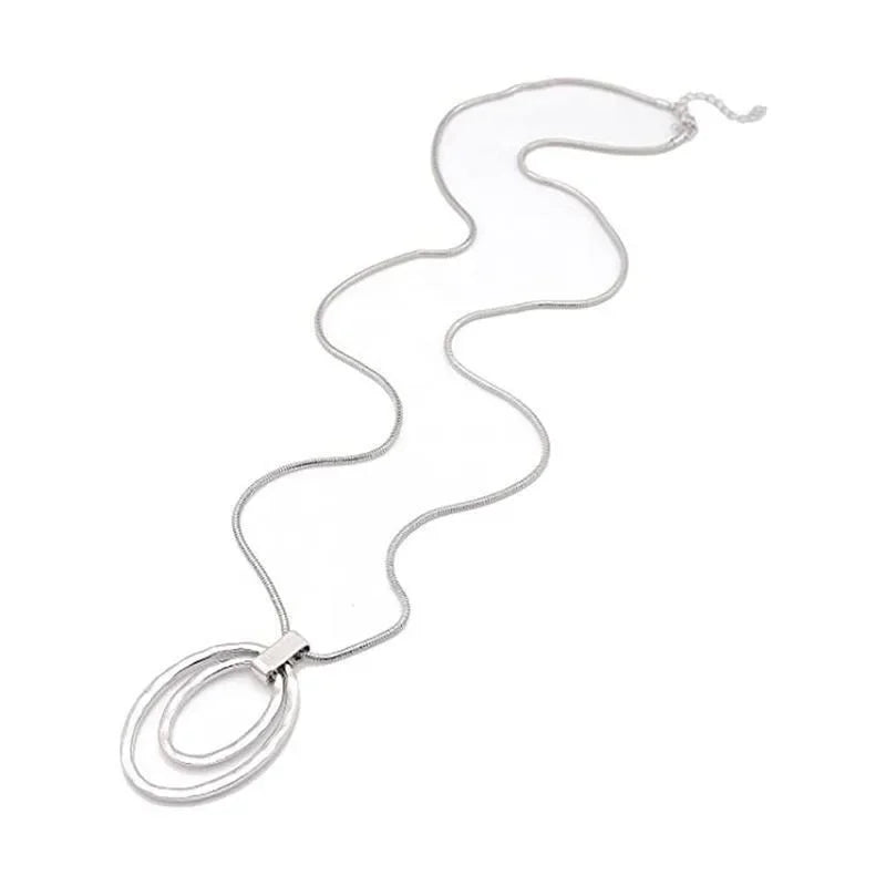New Fashion Large Double Circle Pendant Necklace Fashion Simple Sweater Chain