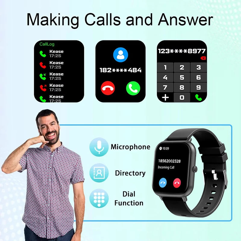 2025 New Smart Watch Men Bluetooth Call Fitness Tracker Heart Rate IP68 Waterproof Smart Watch Men Women For Xiaomi iOS Android