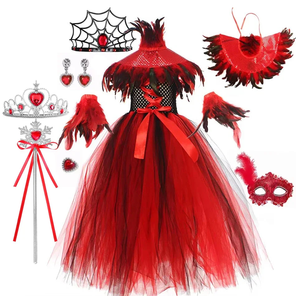 Halloween Vampire Costume for Girls Devil Witch Gothic Puffy Mesh Clothes Demon Vampires Queen Cosplay Carnival Party Dress