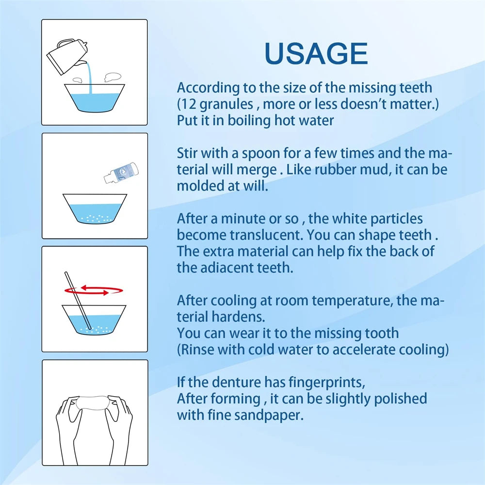 1~8PCS 30ml Resin Temporary Tooth Repair Granules Teeth Gaps Missing Broken Tooth False Teeth Filling Moldable Solid Glue