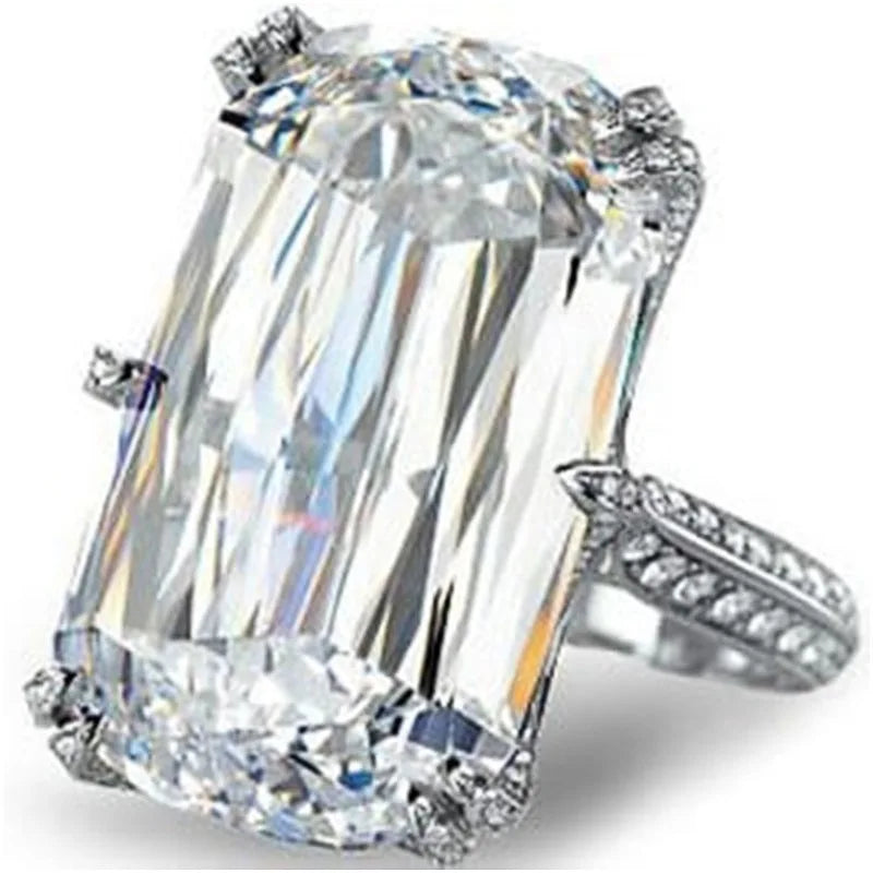 New Sparkling Quadrilateral Geometric Design Ring Light Luxury Personalized Fashion Style Engagement and Wedding Accessories