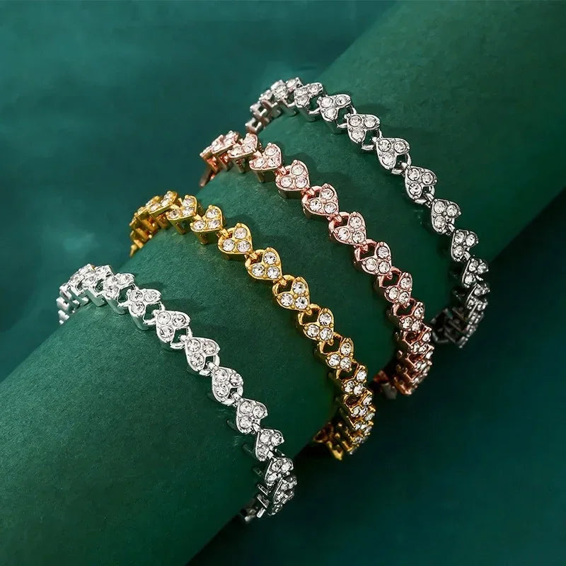 Fashionable Exquisite Delicated Crystal Heart Tennis Bracelet for Women Girls Charm Rhinestone Paved Handmade Bracelet Jewelry