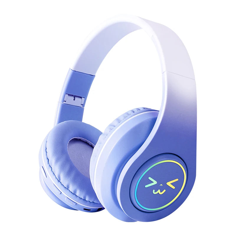 Original Wireless Bluetooth Headphones for Computer RGB Glowing Smiley Face Noise Reduction Gaming Headset Gamer Girl Bass Sport