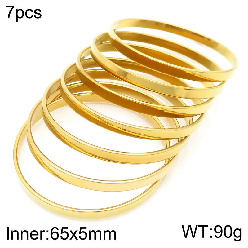 Simple Fashion 5mm 7pcs Flat Surface Stainless Steel Bangle For Women Wedding Party Bracelet Famale Trendy Jewelry Gifts