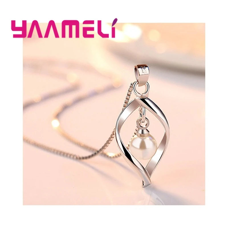 New Fashion Luxury Elegant Mystery Necklace 925 Sterling Silver Embellished White Faux Pearl Collar For Girl Woman Gift