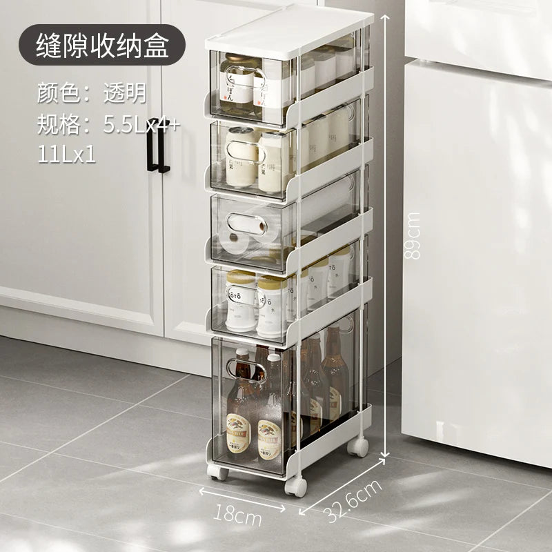 Kitchen Gap Storage Shelf Drawer-Type Narrow Side Cabinet Bathroom Organizer with Wheels for Multi-Function，Gap Storage Cabinet,