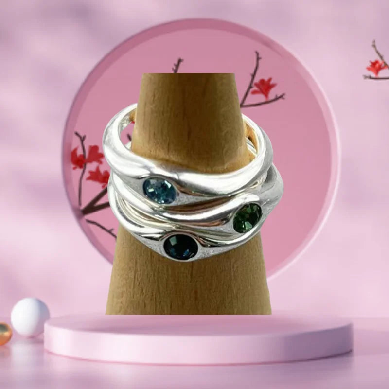 2025  European and American Style French Romantic Multi-level Layered Crystal Silver Ring for Women's Jewelry