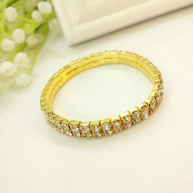Double Row Elastic Bracelet Simple Temperament Crystal Bride Pulseira Bling Bangle for Women Men Jewelry Wedding Christmas Gift