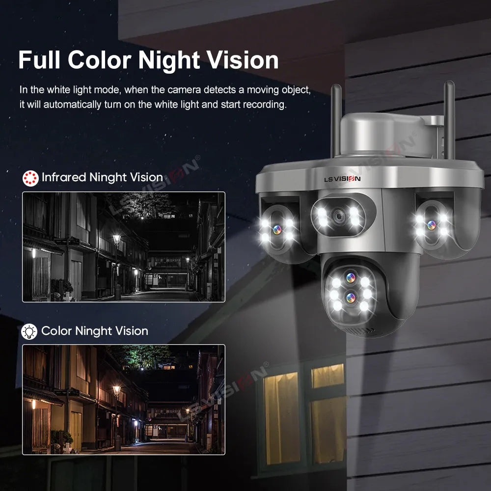 LS VISION 20MP 4G Solar Camera 10X Optical Zoom Four Lens Three Screen Outdoor WiFi Surveillance Cameras Auto Tracking V380 Pro
