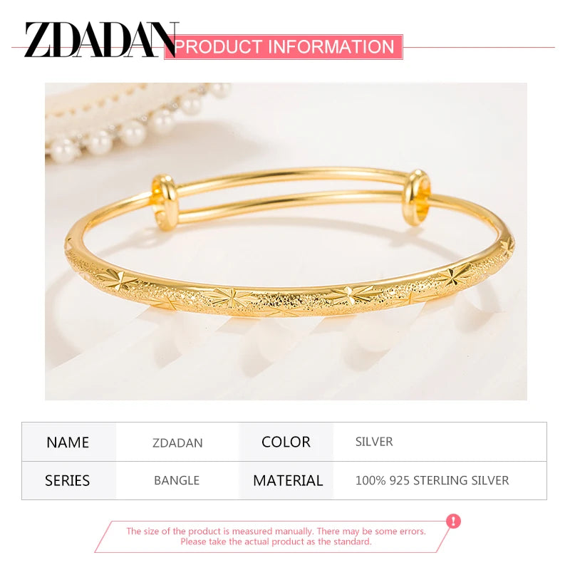 ZDADAN 925 Silver 18K Gold Simple Adjustable Bracelet Bangle For Women Wedding Fashion Jewelry