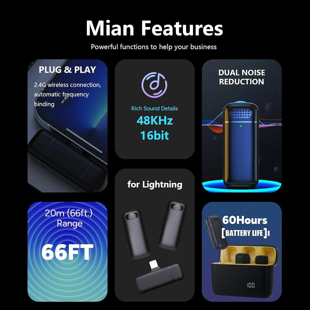 Wireless Lavalier Microphone Mini Portable Noise Reduction Video Recording Microphone for IPhone Android with Charging Box
