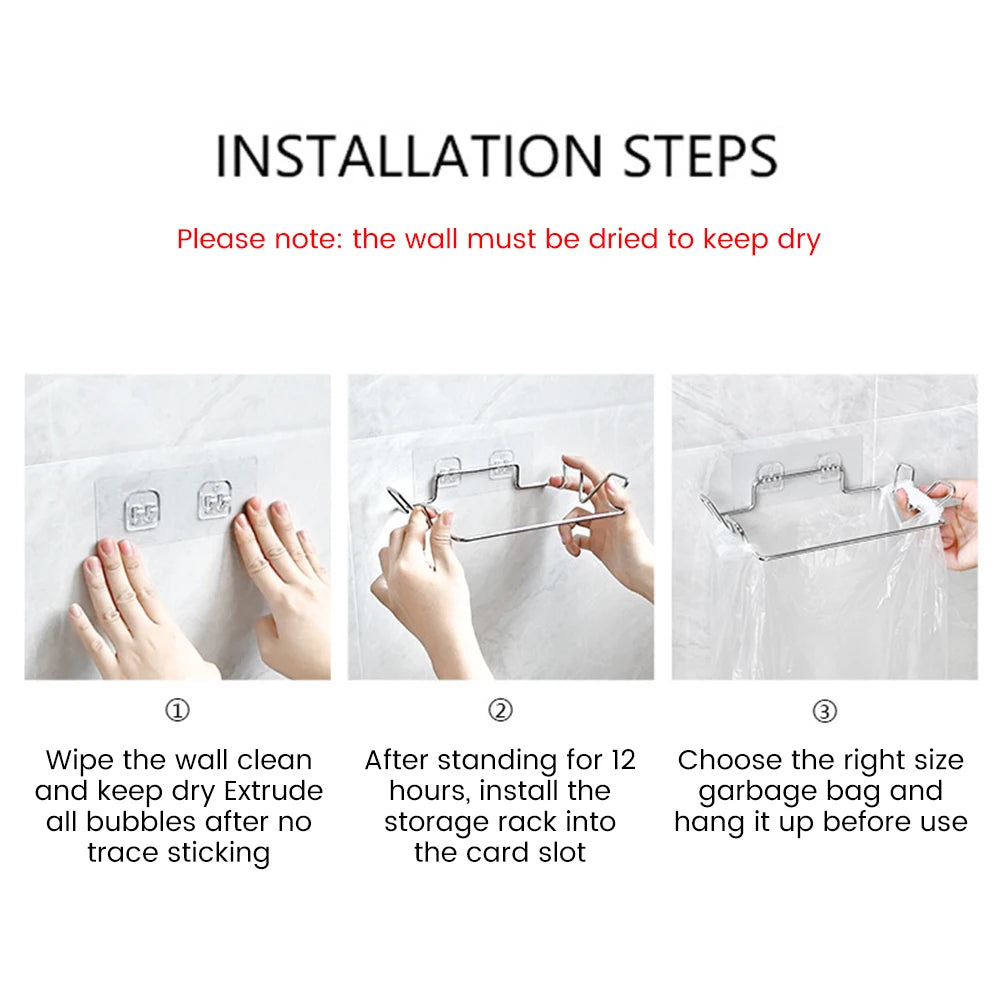 Kitchen Trash Rack Cabinet Door Garbage Bags Holder Stainless Steel Closet Garbage Storage Holder Garbage Hanger Cupboard Stand