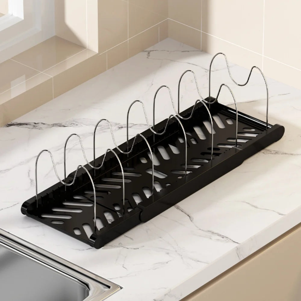 Kitchen Retractable Pot Rack Storage Rack Cabinet Built-In Pot Rack under the Sink Pot Rack Adjustable Pot Storage Rack