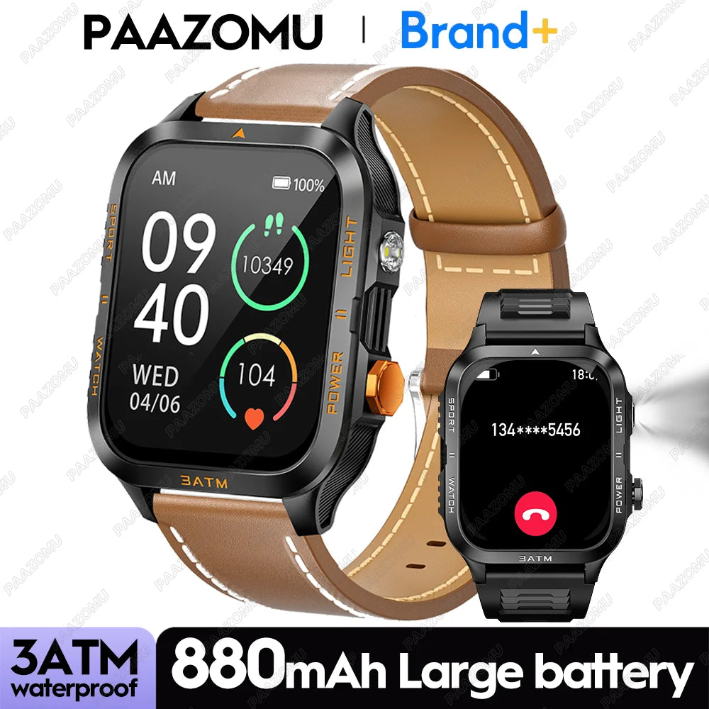 New Smartwatch 880MAH Ultra Battery 3ATM Waterproof 1.96''HD Screen Bluetooth Call Health Monitor Flashlight Sports Smart Watch