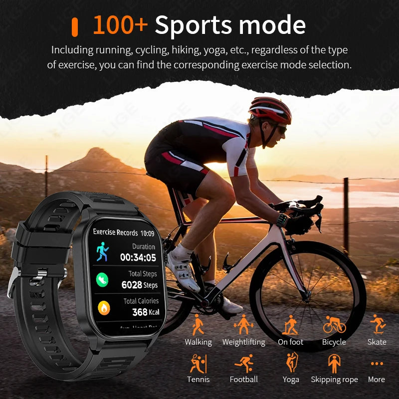 LIGE New Men Smart Watch Flashlight 2.01" HD Large Screen AI Voice Bluetooth Call Sport Watches Health Monitor Smartwatch Women