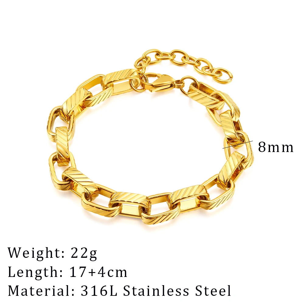 2024 New Wide Chunky Twist Bracelets For Women Gold Color Stainless Steel Link Cubic Chain Bangle Gift